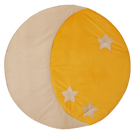 Covor Rotund Catifea Lună și Stele Galben și Bej