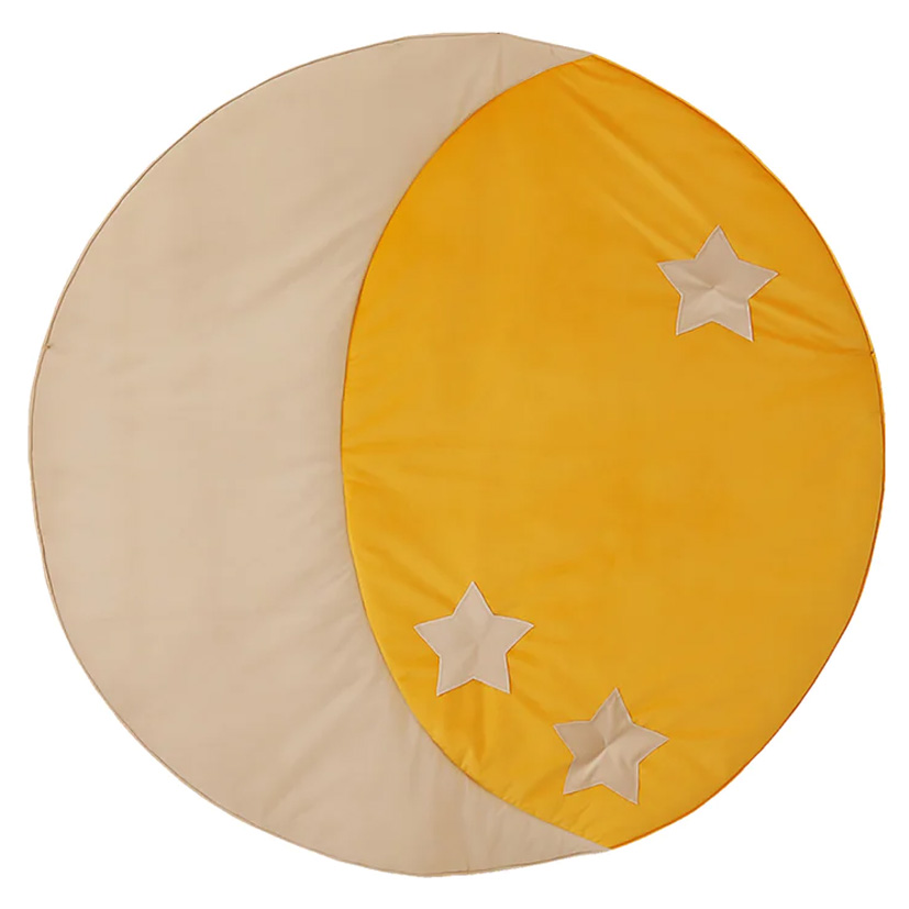 Covor Rotund Catifea Lună și Stele Galben și Bej