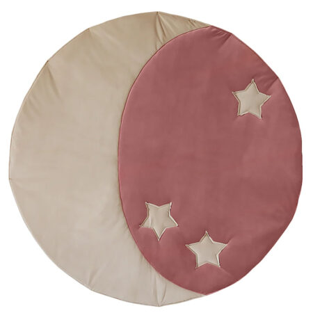 Covor Rotund Catifea Lună și Stele Roz Pudrat și Bej