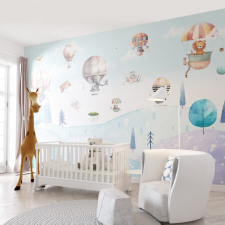 Tapet autoadeziv Animale safari în Baloane cu aer cald
