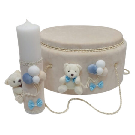 Trusou Botez cu Lumânare – Ursuleț Beige Albastru