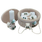 Trusou Botez cu Lumânare - Ursuleț Beige Verde