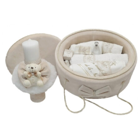 Trusou Botez cu Lumânare - Ursuleț Bej deschis