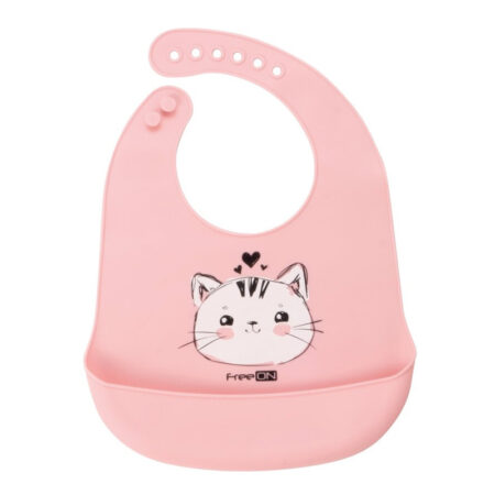 Bavetă reglabilă din silicon cu buzunar colector, FreeON, Cat Pink