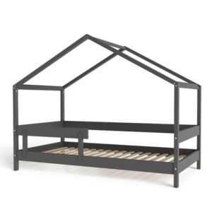 Pat tip căsuță din lemn transformabil în căsuță de joacă, în stil scandinav, 160x80 cm, YappyKids, YappyHytte, Antracit