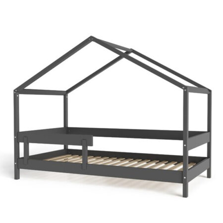 Pat tip căsuță din lemn transformabil în căsuță de joacă, în stil scandinav, 160x80 cm, YappyKids, YappyHytte, Antracit
