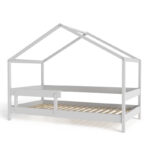 Pat tip căsuță din lemn transformabil în căsuță de joacă, în stil scandinav, 160x80 cm, YappyKids, YappyHytte, Gri