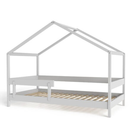 Pat tip căsuță din lemn transformabil în căsuță de joacă, în stil scandinav, 160x80 cm, YappyKids, YappyHytte, Gri