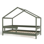 Pat tip căsuță din lemn transformabil în căsuță de joacă, în stil scandinav, 160x80 cm, YappyKids, YappyHytte, Verde
