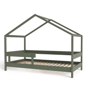 Pat tip căsuță din lemn transformabil în căsuță de joacă, în stil scandinav, 160x80 cm, YappyKids, YappyHytte, Verde