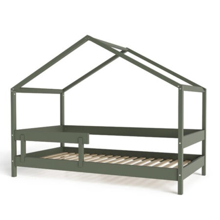 Pat tip căsuță din lemn transformabil în căsuță de joacă, în stil scandinav, 160x80 cm, YappyKids, YappyHytte, Verde