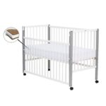 Pătuț din lemn bebe cu laterală culisantă, 120x60 cm, înălțime saltea reglabilă pe 3 nivele, cu 3 bețe detașabile, Qmini, Maya, Alb