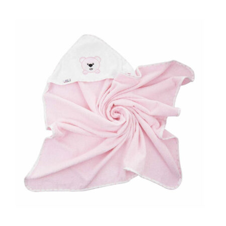 Prosop de baie cu glugă, Bocioland, 80×80 cm, Teddy Bear, Pink