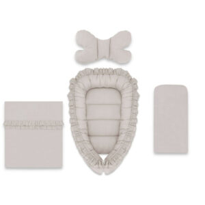 Set babynest 4 piese cu păturică, salteluță și pernă, Colecția Royal, MimiNu, Beige