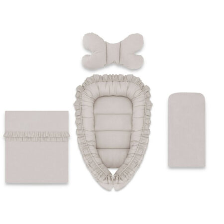 Set babynest 4 piese cu păturică, salteluță și pernă, Colecția Royal, MimiNu, Beige