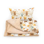 Set lenjerie de pat single din bumbac, Ursuleți cu baloane, 90x120 cm