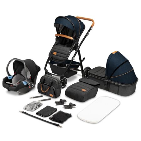 Carucior 3 in 1, Lionelo, Amber, Cadru aluminiu, Cu landou intarit si salteluta moale, Scoica auto, Reversibil, Maner ajustabil, Huse pentru picioare, ploaie, Plasa de tantari, Geanta parinti, Pana la 22 kg, EN1888-1 EN1888-2 EN1466 ECE R44/04, Albastru