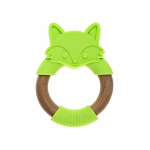 Jucărie de dentiție, Din silicon și lemn, Bocioland, Vulpe Verde
