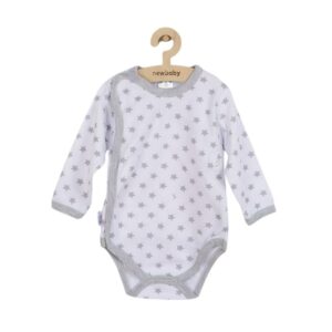 Body bebeluși cu mânecă lungă, 56 cm, din bumbac, New Baby, Classic II Grey with stars
