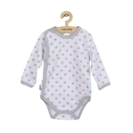 Body bebeluși cu mânecă lungă, 56 cm, din bumbac, New Baby, Classic II Grey with stars