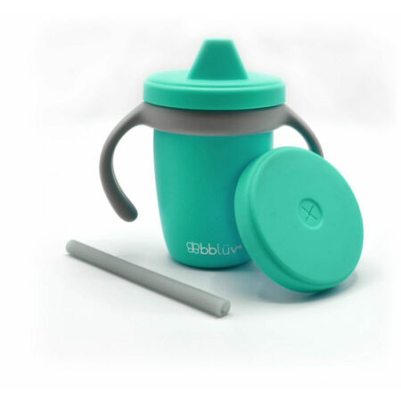Cănuță 4 în 1 cu pai, 240 ml, mânere și capac, Kup, Bbluv, Aqua