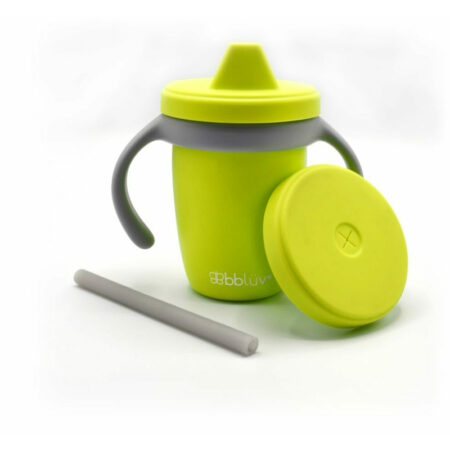 Cănuță 4 în 1 cu pai, 240 ml, mânere și capac, Kup, Bbluv, Lime