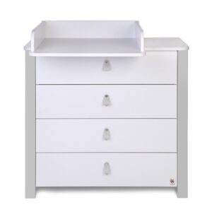 Comoda de înfășat din lemn cu 4 sertare, 89x86x50 cm, Cu blat de înfășat detașabil, Gri, YappyKids, YappyEtude