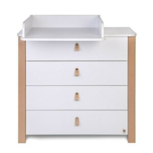 Comoda de înfășat din lemn cu 4 sertare, 89x86x50 cm, Cu blat de înfășat detașabil, Alb, YappyKids, YappyEtude