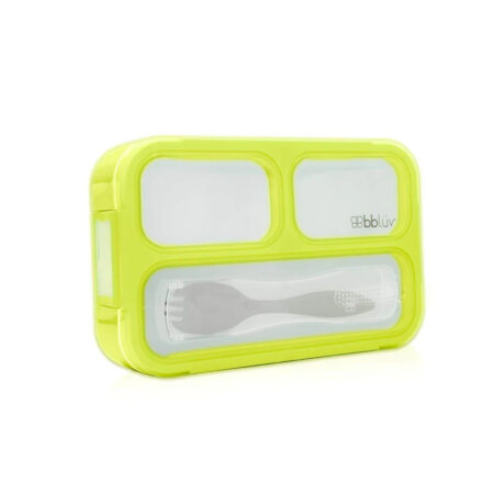 Cutie pentru prânz cu 3 compartimente și furculiță, Bbluv, Bento, Lime