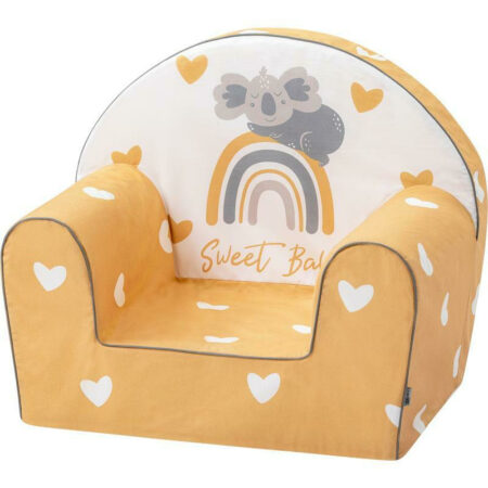 Fotoliu din burete pentru copii cu husă detașabilă, Bubaba, Yellow Hearts