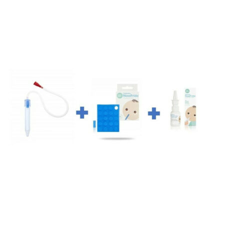 Kit aspirator nazal, 3 în 1, cu apă de mare, 10 filtre igienice, fară ftalați, FridaBaby, Transparent