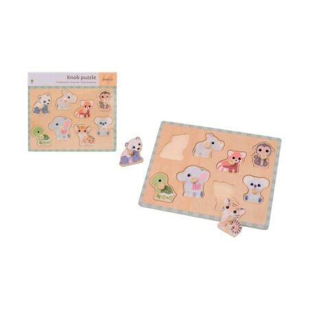 Puzzle, Din lemn, Joueco, Familia Wildies Multicolor