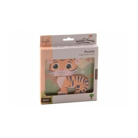 Puzzle, Din lemn, Joueco, Familia Wildies Tigru, Multicolor