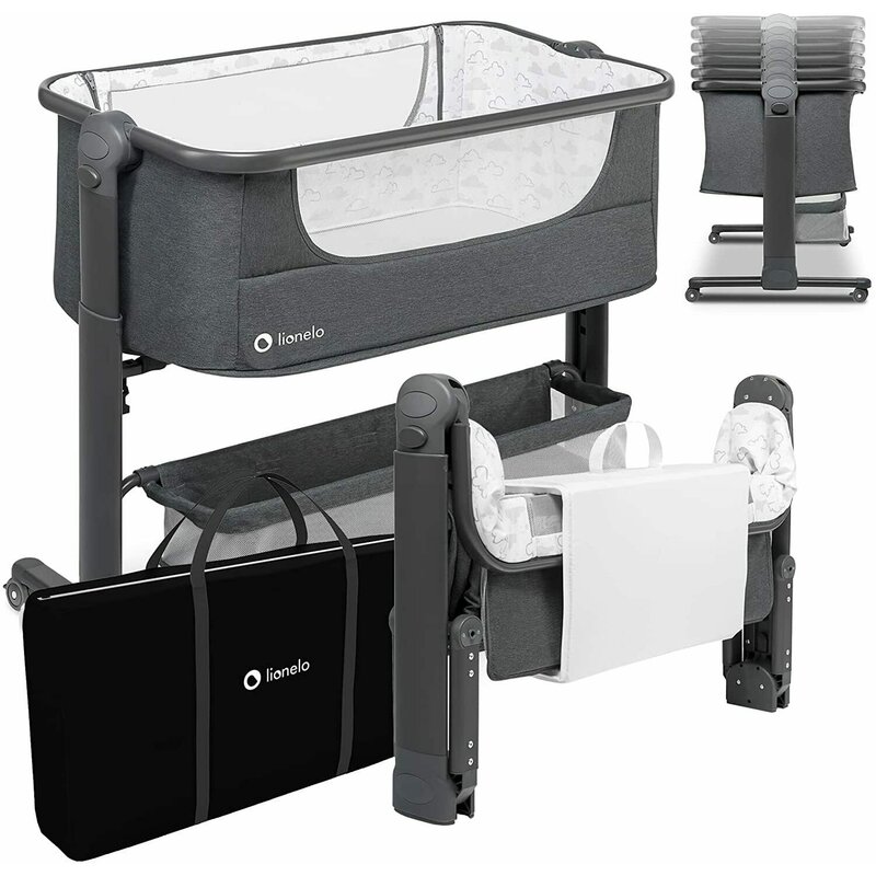 Pătuț co-sleeper pliabil, reglabil pe înălțime, Lionelo, Timon, Gri - Image 3