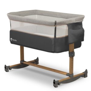 Pătuț co-sleeper cu sistem de legănare, reglabil pe înălțime, Lionelo, Leonie, Grey Stone