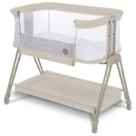 Pătuț co-sleeper 2 în 1, laterală culisantă, cu sertare și roți, înălțime reglabilă, Lionelo, Luna, Bej