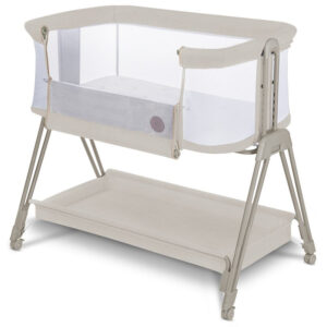 Pătuț co-sleeper 2 în 1, laterală culisantă, cu sertare și roți, înălțime reglabilă, Lionelo, Luna, Bej