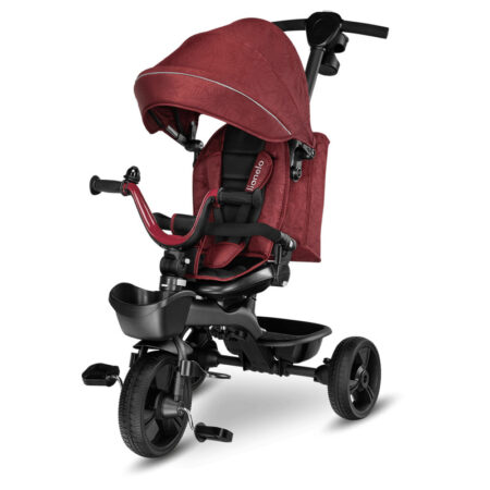 Tricicletă copii pliabil cu scaun reversibil, rotire 360 grade, suport de picioare, control al direcției, Kori, Lionelo, Kori, Red Burgundy