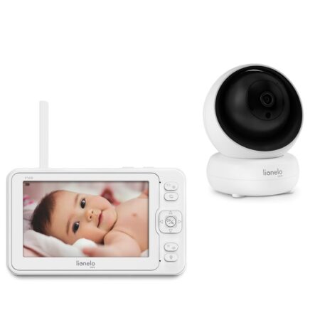 Video monitor cu termometru, melodii și comunicare în 2 sensuri, 360 grade, 5 inch, Full HD, Lionelo, Babyline 8.3, Alb