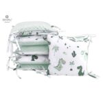 Apărătoare cu 6 pernuțe pentru pătuț 120 x 60 cm, Fermoar și husă lavabilă, Minky și bumbac, MimiNu, Dino Mint