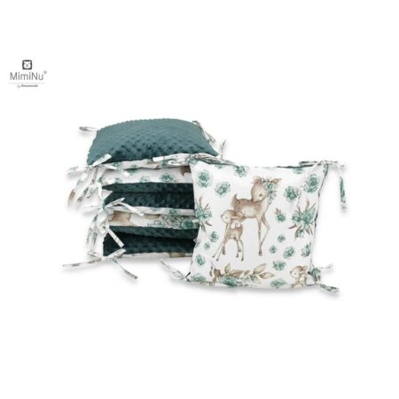 Apărătoare cu 6 pernuțe pentru pătuț 120 x 60 cm, Fermoar și husă lavabilă, Minky și bumbac, MimiNu, Sweet Deer Mint
