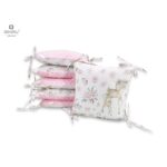 Apărătoare cu 6 pernuțe pentru pătuț 120 x 60 cm, Fermoar și husă lavabilă, Minky și bumbac, MimiNu, Sweet Deer Pink