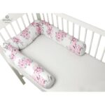 Apărătoare pentru pătuț tip rulou, Bumbac, MimiNu, Peonie Roz