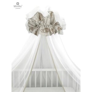 Baldachin mare din tull cu fundă din bumbac, Dimensiune 400x170 cm, MimiNu, Calm Forest Beige