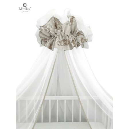 Baldachin mare din tull cu fundă din bumbac, Dimensiune 400x170 cm, MimiNu, Calm Forest Beige