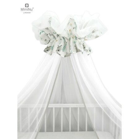 Baldachin mare din tull cu fundă din bumbac, Dimensiune 400x170 cm, MimiNu, Forest Friends Mint