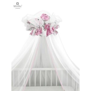 Baldachin mare din tull cu fundă din bumbac, Dimensiune 400x170 cm, MimiNu, Peonie Pink