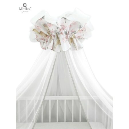 Baldachin mare din tull cu fundă din bumbac, Dimensiune 400x170 cm, MimiNu, Sweet Deer Pink 