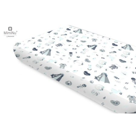 Cearceaf cu elastic, MimiNu, 160 x 80 cm, Baby Shower Albastru