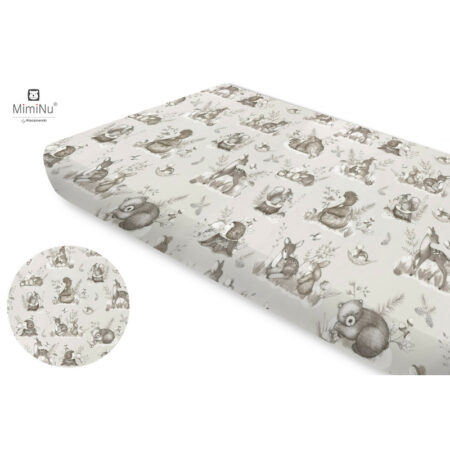 Cearceaf cu elastic, MimiNu, 160 x 80 cm, Calm Forest Bej